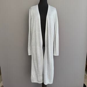 Soft Surroundings long Silver gray cardigan - Size L Metallic Spring Open Front